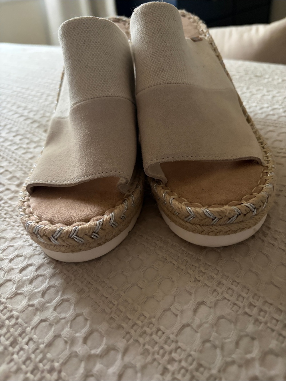TOMS Beige Canvas Espadrille Slide Sandals - Picture 4 of 6